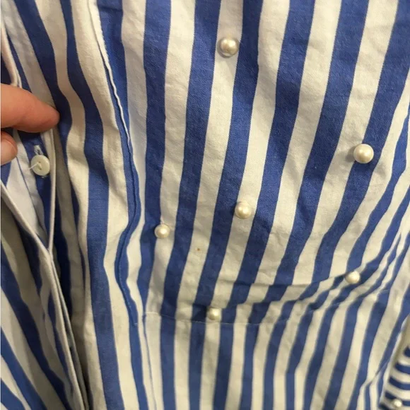 Excellent condition Zara size S blue and white striped button down with pearls - Picture 3 of 11